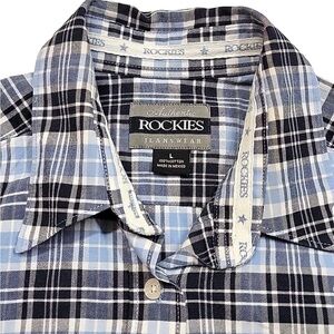 Rockies Men's Casual Blue and Black Plaid Shirt 100% cotton